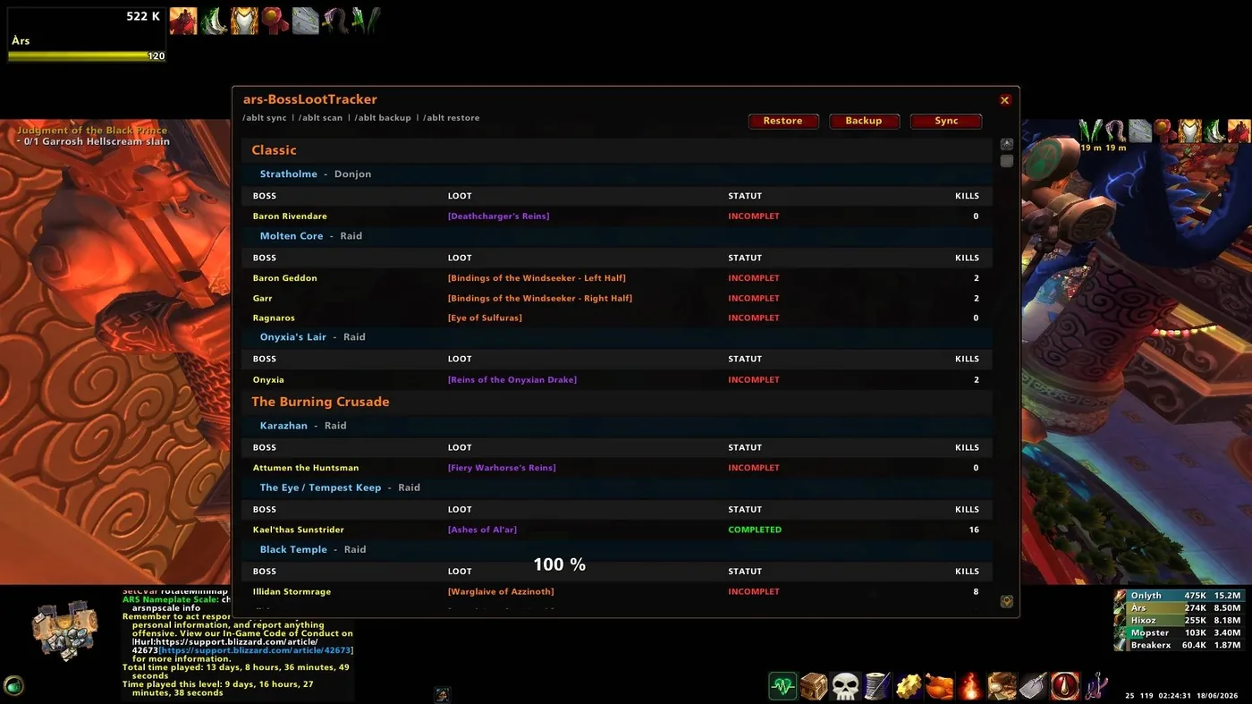 Boss Loot Tracker open