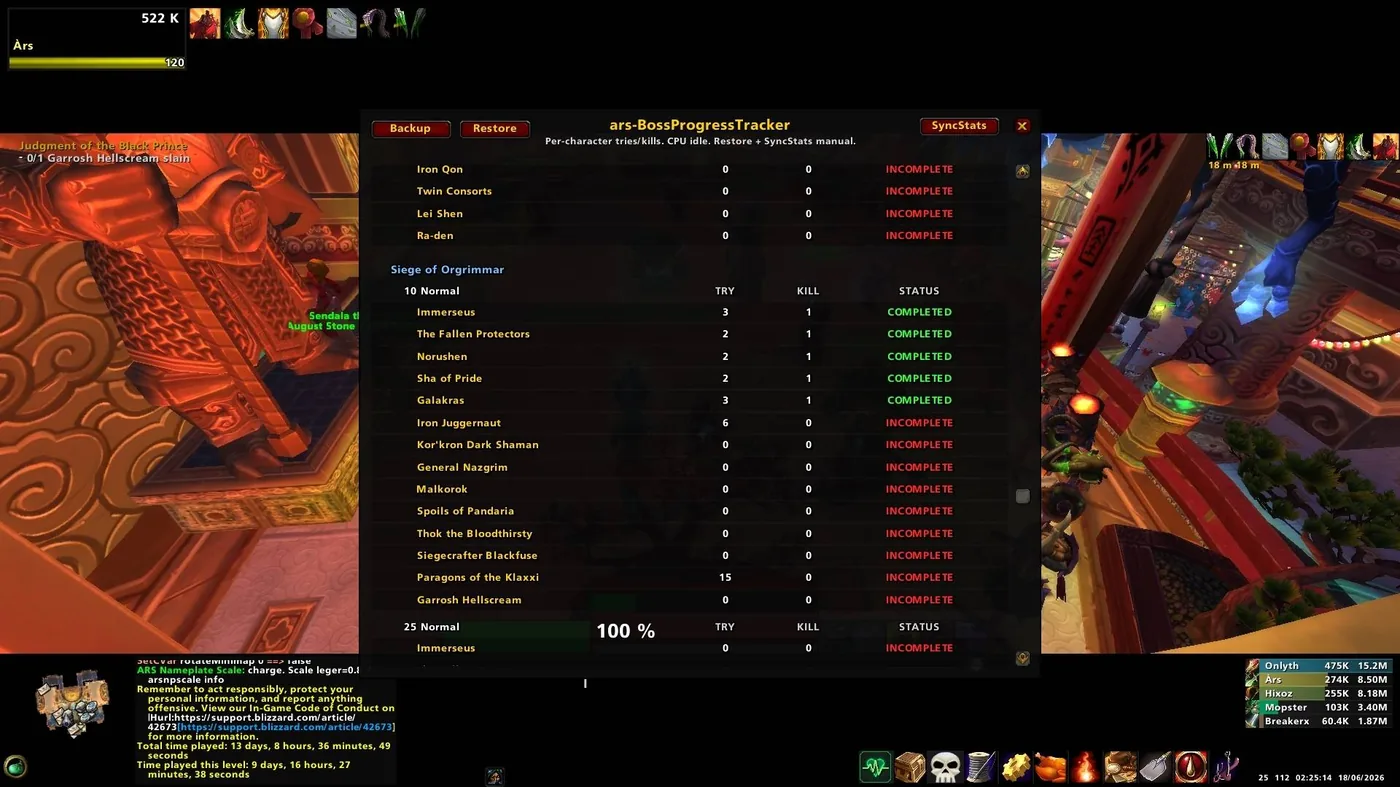 Boss Progress Tracker open